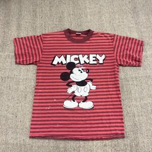 Vintage Mickey Mouse Shirt Mens Large Red 1990s Striped Disney